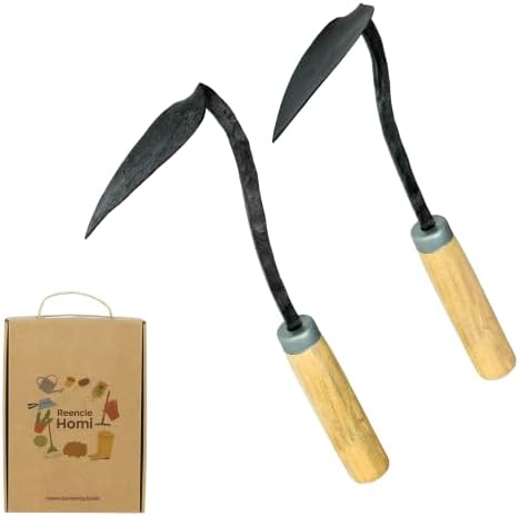 Reencle Homi Korean Hand Hoe (Homi) – Traditional Handmade Hand Plow Garden Tool, Forged Steel Blade & Wooden Handle for Weeding, Digging, Planting & Cultivating