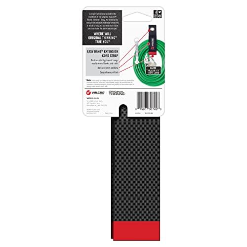Velcro Brand Easy Hang Extension Cord Organizer Holder | Large 18" Heavy Duty Straps for Garage Organization and Storage Grommet Hangs Easily on Wall Hooks or Nails 2pk, Holds 100bs, Black
