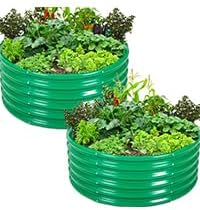FORTUNO 2 Pcs 17" Tall 4 Ft Round Raised Garden Bed Box Galvanized Metal Outdoor High Flower Bed Steel Patio Ground Planter for Planting Vegetables and Herbs, Green