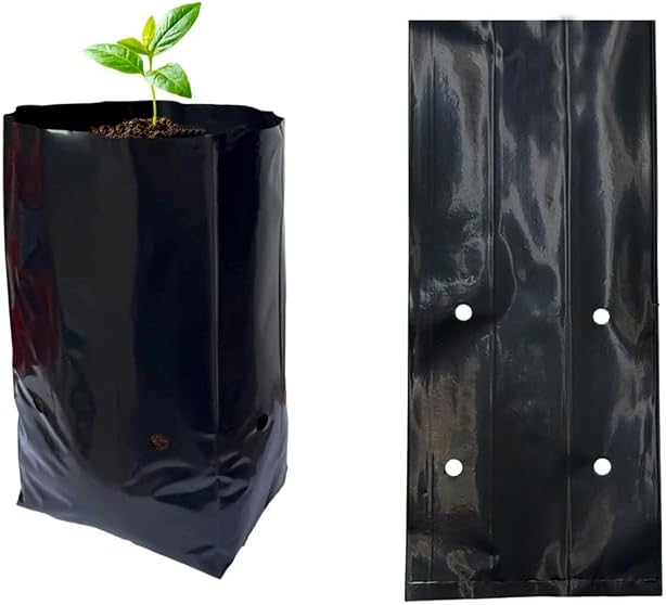 gardtree 100 Pcs Thicken Seedling Nursery Bags, 4.7" x 7.8" Deep Plastic Grow Bags with Drainage Holes, Heavy Duty Plant Starter Pots for Vegetables, Flowers, Succulents and Cuttings
