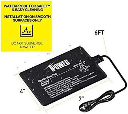 iPower 4x7 Inch Reptile Heat Pad Under Tank Heater, Energy-Efficient & Waterproof Design Terrarium Warmer Mat for Turtles, Lizards, Snakes & Small Pets
