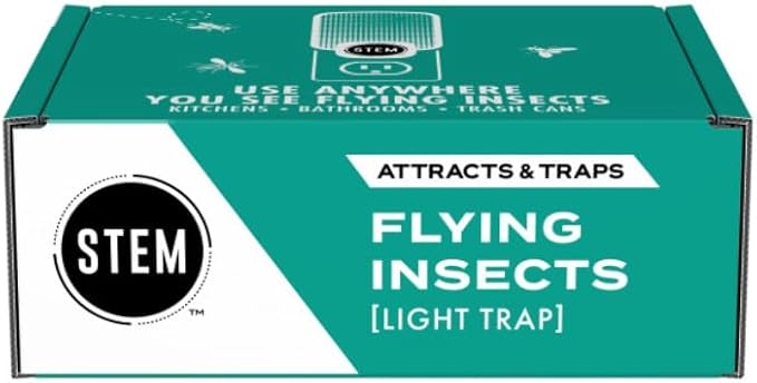 STEM Flying Insect Trap - Indoor Fruit Fly & Gnat Catcher for Home, Kitchen & Any Room, Attracts & Traps Bugs, Soft Blue UV Light - Includes 2 Plug-in Devices & 4 Cartridges