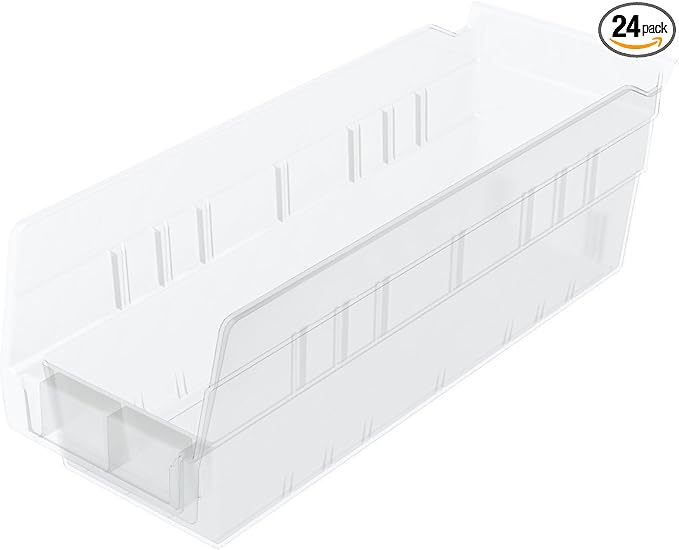 Akro-Mils 30120 Plastic Shelf Bins, Heavy Duty Storage Bins for Garage, Closet, and Drawer Organization, 12" x 4" x 4", Clear, 24-Pack