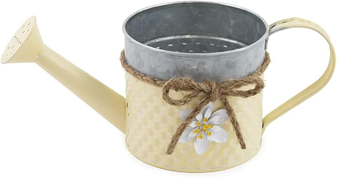 Boston International Indoor Outdoor Metal Garden Watering Can Planter, 10 x 4.5-Inches, Yellow