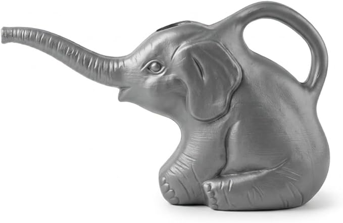 2-Quart Elephant Watering Can – Durable Plastic Garden Watering Can for Indoor & Outdoor Plants, Easy-Pour Spout, Large Water Pot, Gray