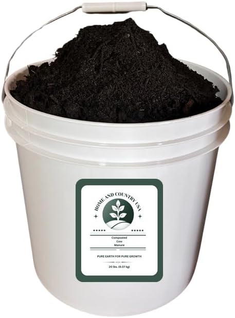 Home & Country USA Organic Composted Cow Manure - 20 lb Pail for Gardening & Soil Enrichment