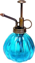 Glass Plant Spray Mister, Watering Spray Bottle, 6.4" Tall Vintage Fine Mist Spritzer Watering Can with Bronze Plastic Top Pump, Small Decorative Watering Can for Succulent House Plant (Blue)