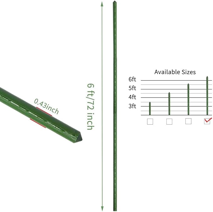 G-LEAF Garden Stakes 6 ft Plastic Coated Steel Tube Sturdy Metal Plant Sticks for Tomato,Cucumber,Bean,Tree,Pack of 50