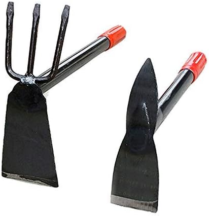 2 Pack Hand Garden Tools Set Hand Hoe and Cultivator Combo Carbon Steel Hand Tiller Hand Digger Pick Mattock Dual Headed Garden Hoes Weeding Tools for Loose Soil Outdoor Lawn