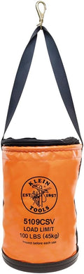 Klein Tools 5109CSV Tool Bucket, Top Closing Vinyl Lineman Bucket with Swivel Snap and Web Handle, 12-Inch, 100-Pound Load Rated Tool Holder
