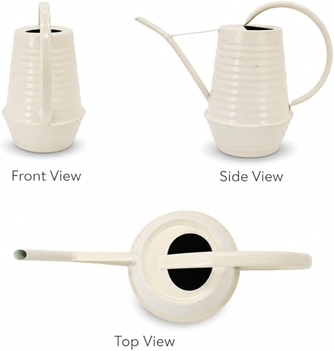 Small Watering Can, Matte Cream White, 34oz., Metal Watering Can with Long Spout, Nice Indoor Water Can, Plant Water Can for Indoor Plants