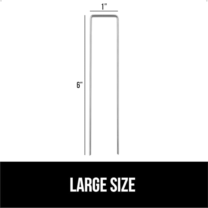GORILLA GRIP 50 Pack Strong Galvanized Steel Landscape Staples, Rust-Resistant Sharp Tips, Plant and Garden Stakes, Adjustable Ground Yard Anchors, Outdoor Metal Landscaping Pins for Lawn, 6 Inch