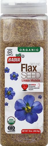 Badia Organic Ground Flax Seed, 16 oz - Superfood High in Fiber & Omega-3, Certified Organic, Non-GMO, Baking, Smoothies & Cooking (Pack of 2)