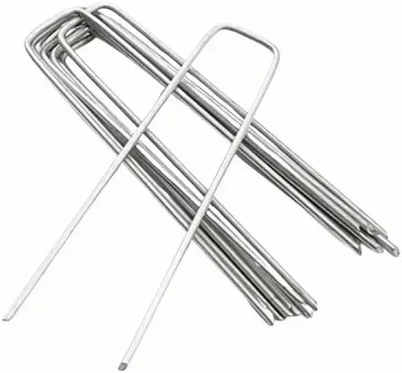 Galvanized Landscape Stakes Heavy Duty - Ground Staples for Weed Barrier, Irrigation, Fencing, Tarp | Anti-Rust Steel Garden Staples U-Shaped (6in-50pcs)