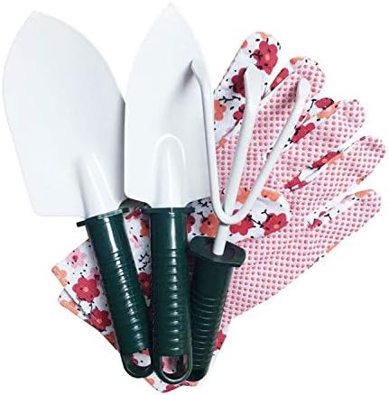 Garden Tools Print Antislip Garden Gloves Set Garden Hand Shovel Trowel Cultivator Non-Slip Metal Tools for Women Children