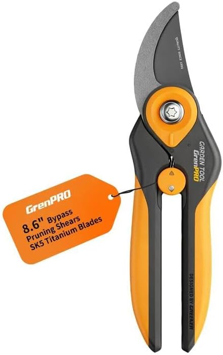 Bypass Pruning Shears 8.6", Heavy Duty Garden Clippers Handheld Cuts 1.38" Hardwood, Sharp SK5 Titanium Blades for Rust-Proof & Non-Stick, Ergonomic Garden Scissors for Plant Flower