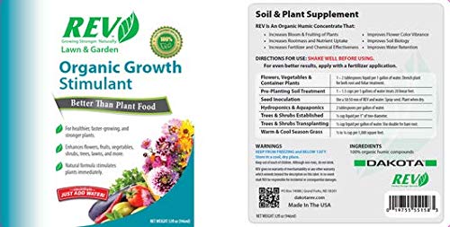 Organic REV Liquid Plant Growth Stimulant – OMRI Listed Organic Soil & Plant Supplement for Vegetables, Flowers & Lawns – Supports Root Development & Nutrient Uptake – 32 Ounce