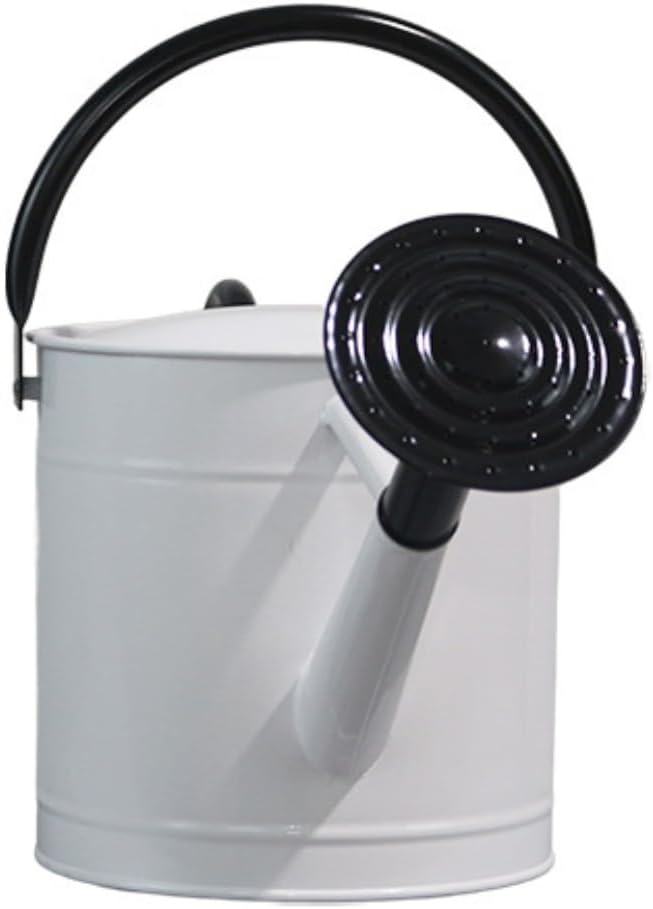 Markson Watering Can with Dual Handles and Removable Spout 1 Gallon Metal White Black