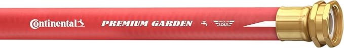 Continental Premium Garden Red Heavy Duty Hot Water Garden Hose, 5/8in Inside Diameter x 100ft Length, Male x Female Garden Hose Thread