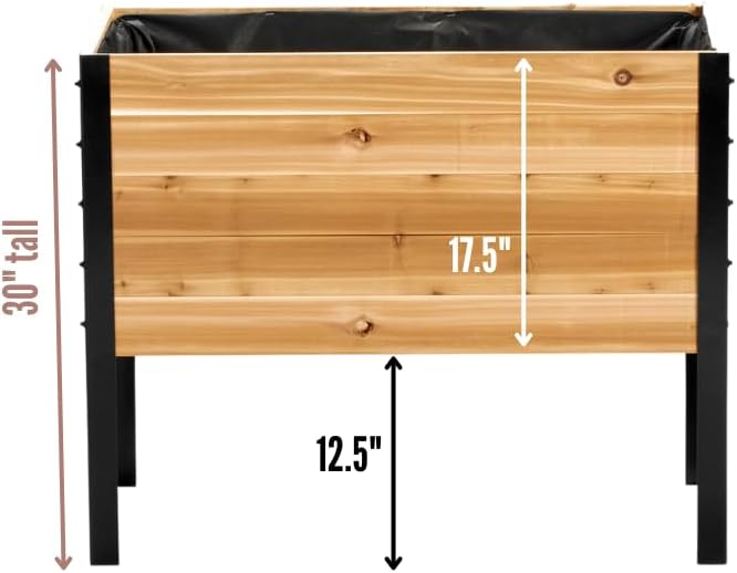 EARTH ELEVATED 100% Canadian Cedar Wood Elevated Garden Bed for Gardening - Planter Pot to Grow Herbs Flowers, and Vegetables at Home Indoor and Outdoor Patio Balcony Deck - 18” x 36” x 30”