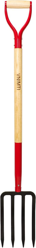 VNIMTI Garden Fork,4-Tine Spading Fork,Compost Fork,Steel Digging Fork,45Inch,Steel Y-Grip,Wooden Handle