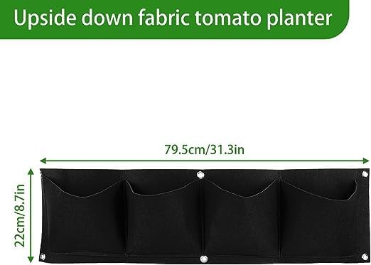 AYNEFY 4Pcs 4 Pocket Hanging Planter Bags, Wall Mounted Reusable Degradable Felt Garden Planter Plant Grow Bag Outdoor Indoor Gardening Vertical Greening Flower Container, Planting Bags (Black)