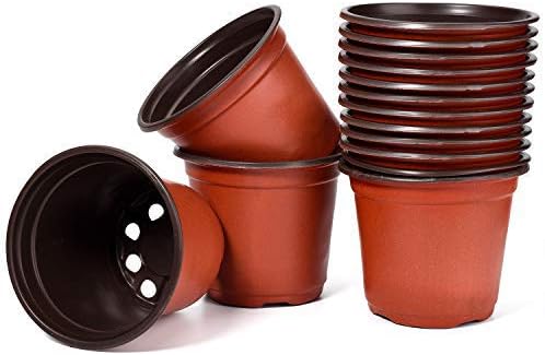 Delxo 4” Nursery Pots 100 Pcs Plastic Small Plant Pots with Drainage Holes, Flexible Seed Starter Pots for Seedlings, Cuttings & Transplanting, Reusable Flower Pots for Indoor Outdoor Plants, Red
