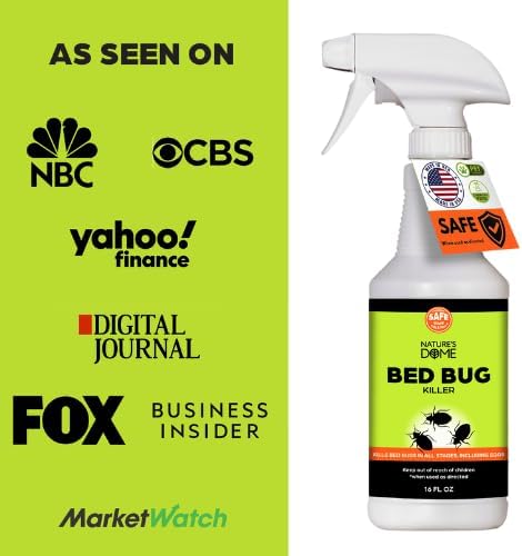 Nature's Dome Bed Bug Spray – 100% Kill Rate, Natural Bed Bug & Mite Killer, Destroys Eggs, Kills Resistant Strains, Long-Lasting Protection, Safe for Home Use (3.4 Fl Oz (Pack of 1))
