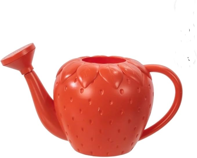 Strawberry Shaped Watering Can for Kids, Red Plastic, Novelty Garden Watering Pot with Sprinkler Head