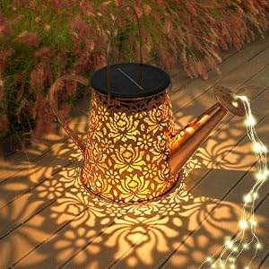 Solar Watering Can Light - Metal Openwork Lotus Flower with Hook - Waterproof Hanging Lantern Outdoor Garden Yard Decorations - Birthday Gardening Gifts for Mom Grandma