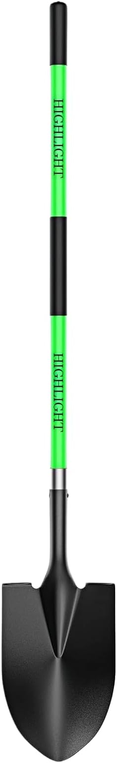 HIGHLIGHT Spade, Heavy Duty Gardening Shovel, Garden Shovel 56 inch for Digging, Round Shovel with D-Handle, for Garden,Beach, Snow, Fiberglass Handle (Green)