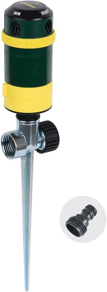 Melnor 65404AMZ Turbo Rotary Sprinkler on Step Spike, 4-Pattern, QuickConnect Product Adapter, Green, Yellow