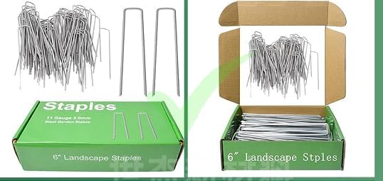 Galvanized Landscape Stakes Heavy Duty - Ground Staples for Weed Barrier, Irrigation, Fencing, Tarp | Anti-Rust Steel Garden Staples U-Shaped (6in-50pcs)