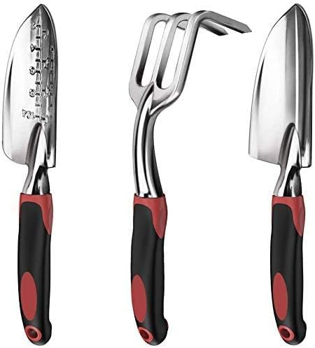Y&Y Decor Garden Tool Set, 3 Piece Cast-Aluminum Heavy Duty Gardening Kit Includes Hand Trowel, Transplant Trowel and Cultivator Hand Rake with Soft Rubberized Non-Slip Ergonomic Handle, Garden Gifts