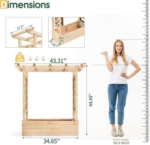 VINGLI Raised Garden Bed with Trellis & Hanging Roof, Wooden Garden Bed, Outdoor Planter Box for Yard, Garden, Balcony (Natural Wood Color, Medium)