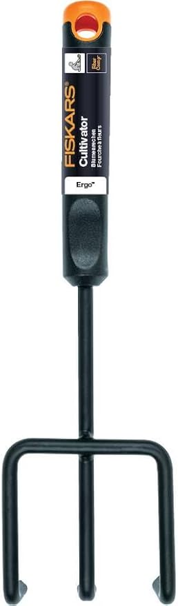 Fiskars Ergo Cultivator, Length 30.5cm, Rust-Resistant Steel Head/Plastic Handle, Black/Orange, 1027019