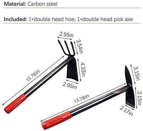 2 Pack Hand Garden Tools Set Hand Hoe and Cultivator Combo Carbon Steel Hand Tiller Hand Digger Pick Mattock Dual Headed Garden Hoes Weeding Tools for Loose Soil Outdoor Lawn