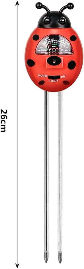 3-in-1 Soil Tester, Red Ladybug Shape Soil pH Meter 3-in-1 Moisture Light Soil Tester PH Hygrometer Garden Plant Stake Gardening Tool for Garden Farm Lawn Indoor Outdoor