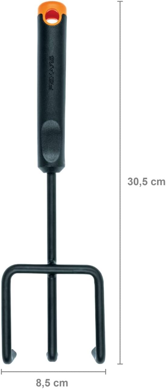 Fiskars Ergo Cultivator, Length 30.5cm, Rust-Resistant Steel Head/Plastic Handle, Black/Orange, 1027019