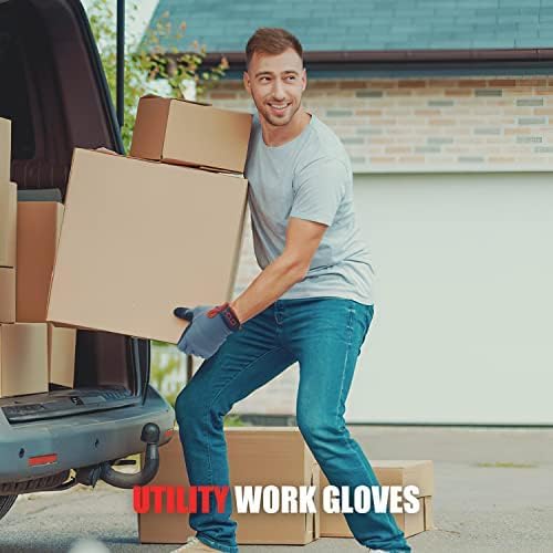 Mens Work Gloves Womens Utility Work Gloves Mechanic Gloves Touch Screen,Durable,Padded Knuckles & Palm Grey L