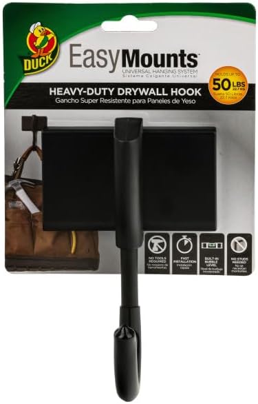 Duck Brand EasyMounts Garage Hooks Heavy Duty Wall Mount Hanging - Black, 2-Pack
