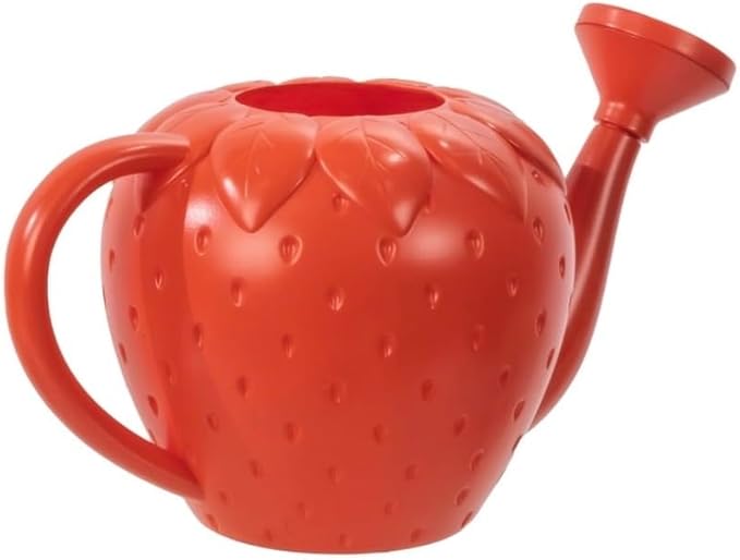 Strawberry Shaped Watering Can for Kids, Red Plastic, Novelty Garden Watering Pot with Sprinkler Head