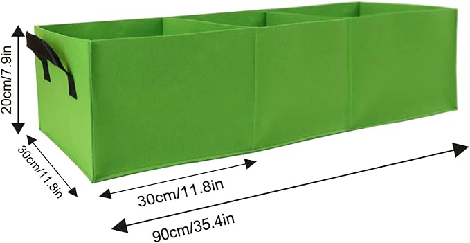 Plant Grow Bags, 2 Pack Fabric Raised Planting Bads, 3 Holes Rectangle Grow Bag, 15 Gallon Breathable Potato Tomato Planter Pots for Outdoor Vegetables Plant Flowers (Green)