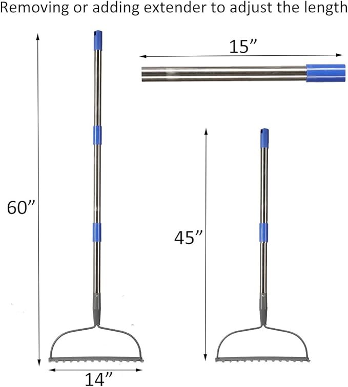 Garden Rake, 5 FT Metal Rake for Lawns Level Head Rakes with Stainless Steel Handle for Loosening Soil