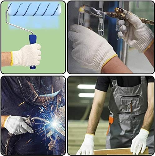 Work cotton Gloves Safety Grip Protection 12 Pairs-Cotton Polyester String Knit Work Gloves for Gardening Mechanic Industrial Warehouse Gardening Construction Painter BBQ Men & Women（Thick-Economic)