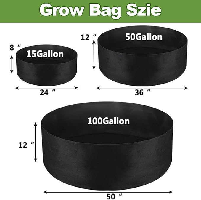 2-Pack 15 Gallon Grow Bag, Heavy Duty Thickened Fabric Pots Round Raised Garden Bed Planter for Planting Herb Flower Vegetable Potato Plants (24" D × 8" H)