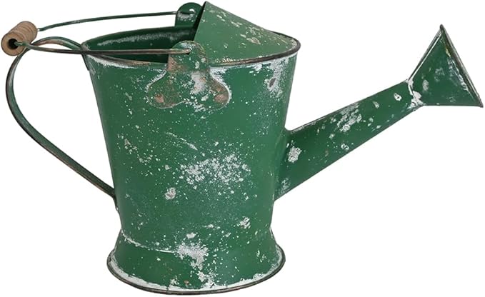 Vintage Metal Watering Can with Wooden Handle, Watering Can for Indoor/Outdoor Plants, Shabby Chic Decor for Home Balcony Courtyard Garden Green