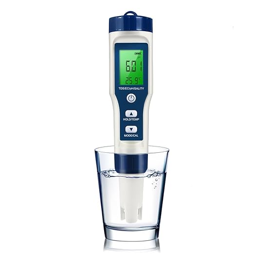 5 in 1 LFS TDS Meter PH Tester, 0.01 High Accuracy Digital PH Meter for Water, PH/TDS/EC/Salt/Temp Tester, PPM Meter Water Tester for Drinking Water, Hydroponics, Plants, Aquarium and Pool