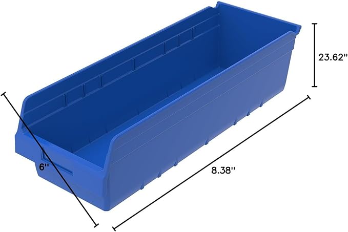 Akro-Mils 30084 Plastic Nesting ShelfMax Storage Bin Box, 24x8x6-Inch, Blue (6-Pack) (30084BLUE)