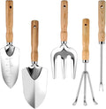 5-Piece Garden Tool Set, Rust-Resistant Stainless Steel with Ergonomic Non-Slip Wooden Handles – Durable Gardening Tools Gift,Includes Trowel,Transplanter, Hand Fork, Cultivator & Weeder Light-Weight